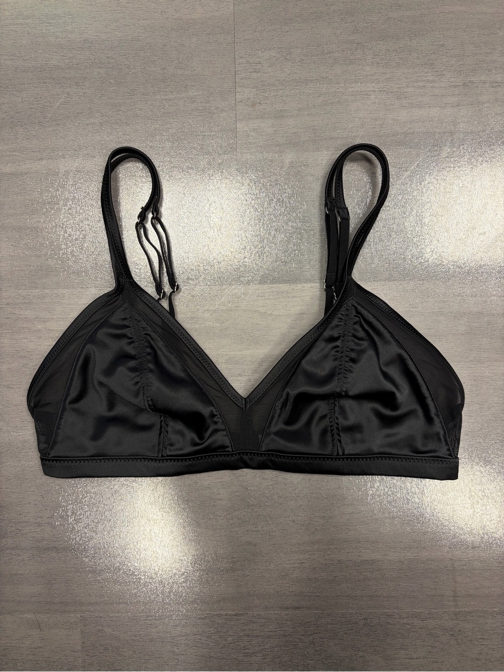 Aerie Black Soft Satin Triangle Unlined Bralette